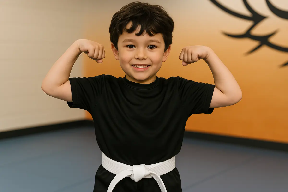 Troy Kids TaeKwonDo - young boy giving muscle pose