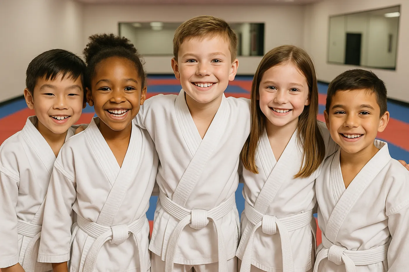 Troy Kids TaeKwonDo - Smiling group of kids in karate class